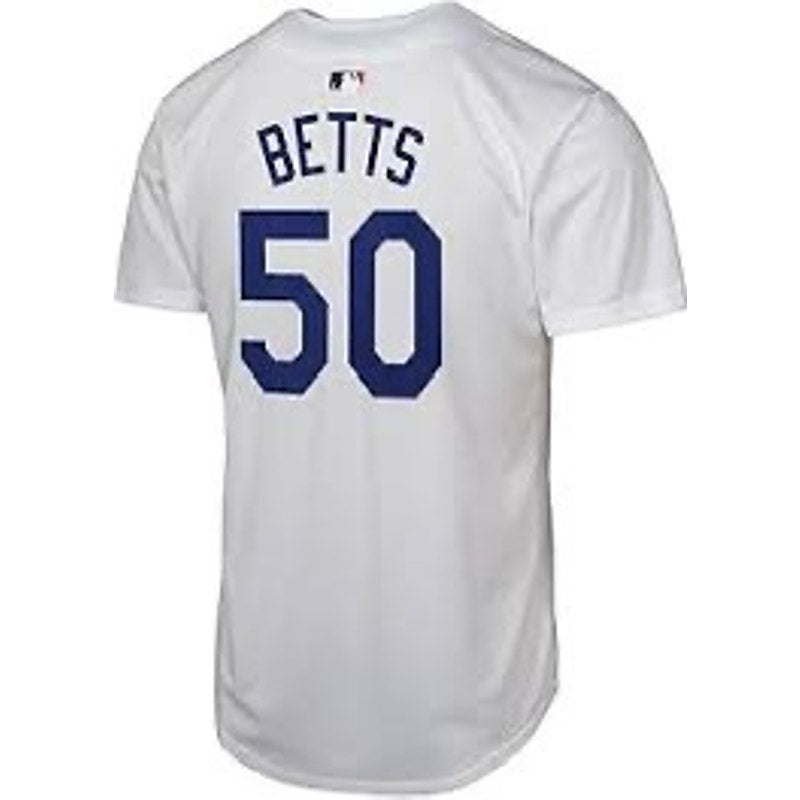 Nike Los Angeles Dodgers Mookie Betts #50 men's white baseball jersey, brand new with team logo and player number.