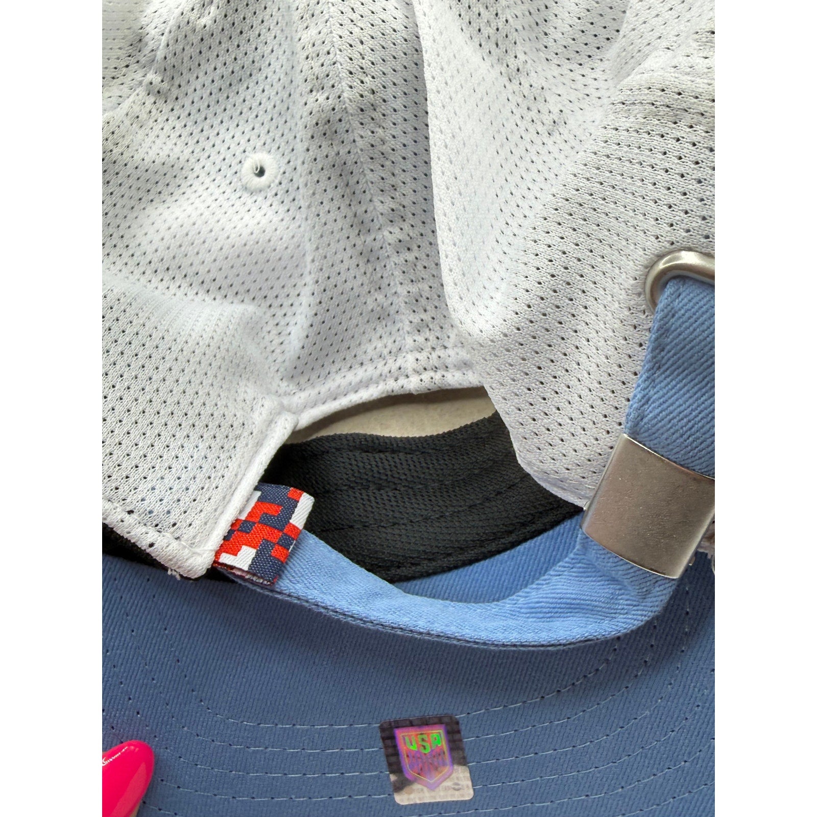 Fan Ink USA Soccer Fan Ink CL-51 blue and white adjustable trucker hat, front view showing logo and structured design.