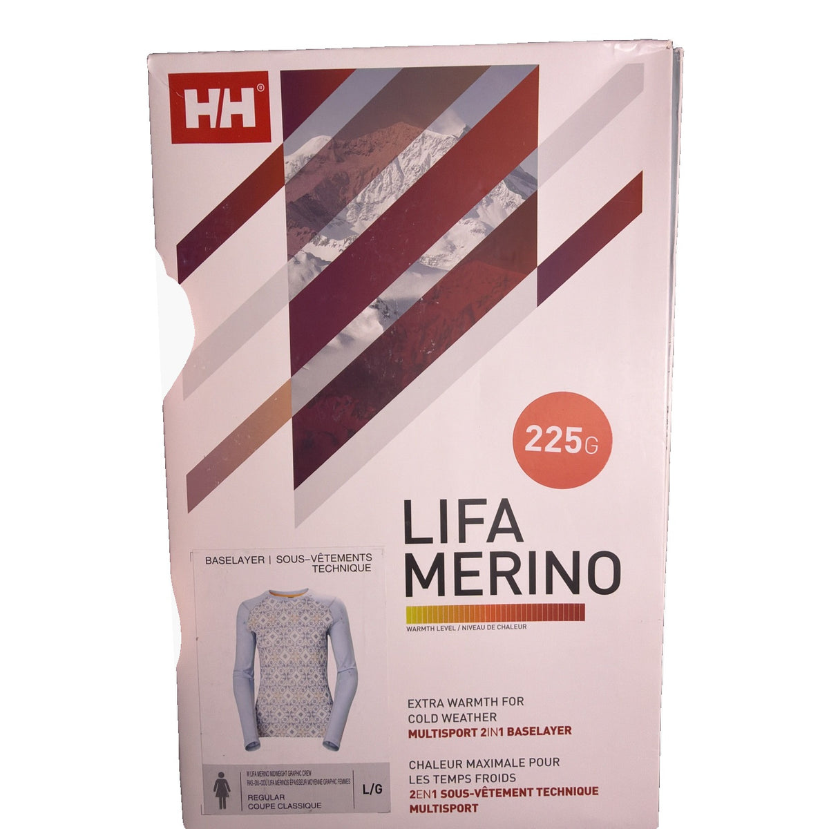 Helly Hansen women's Lifa Merino midweight graphic crew base layer shirt featuring Baby Trooper Star Pixel design in size L.