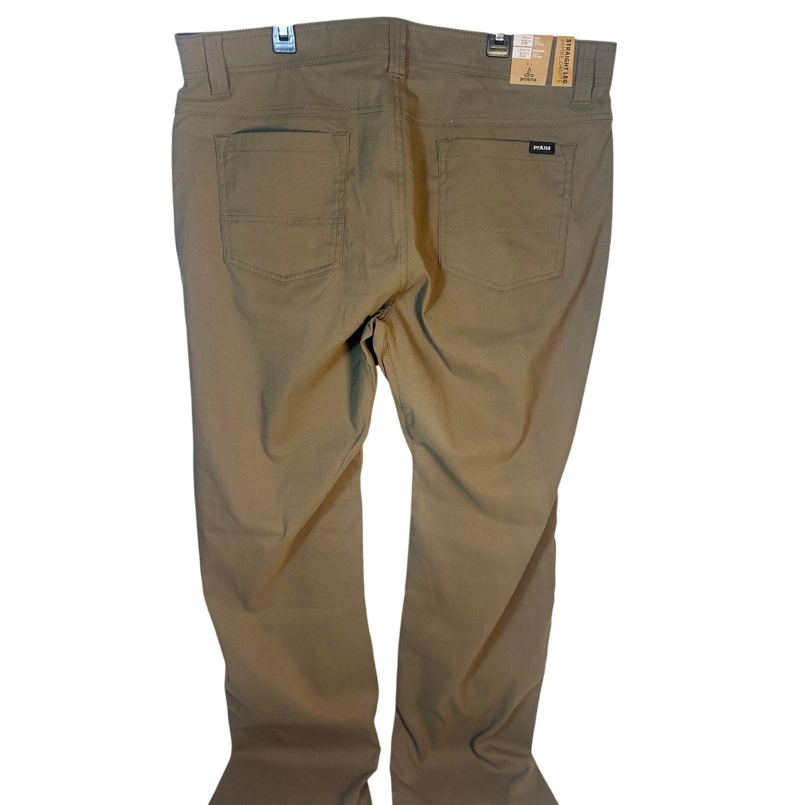 Men's prAna Brion Pants in 36x32 slate green stretch fabric, showing the relaxed fit and durable material.