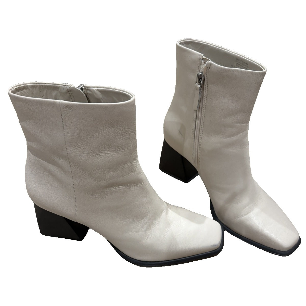 Gianni Bini cream leather ankle boots with square toe, block heel, side zipper, women's size 9.