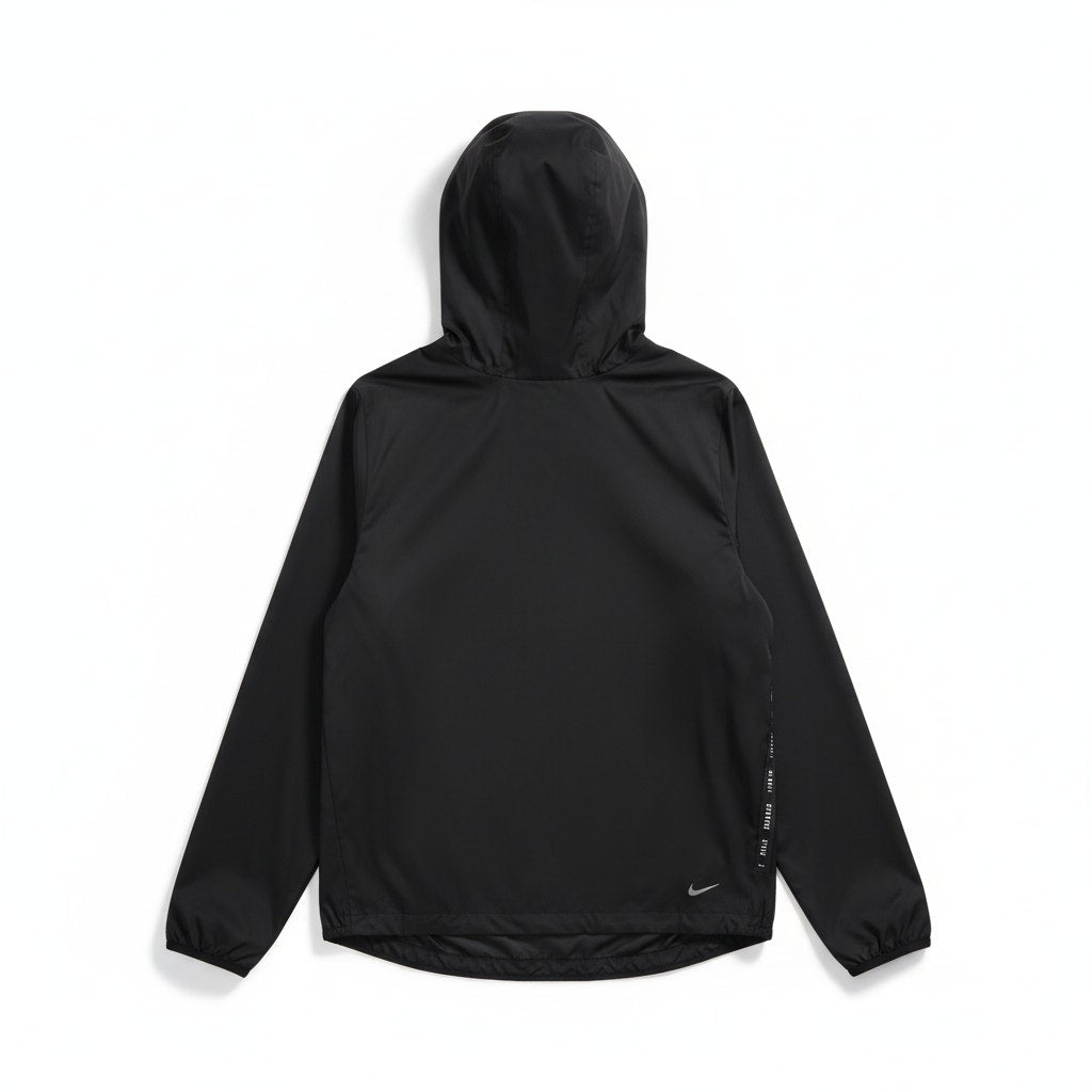 Men's Nike ACG Trail Snacks Storm-FIT ADV jacket in black, lightweight waterproof jacket with a hood, front zipper, and Nike branding.