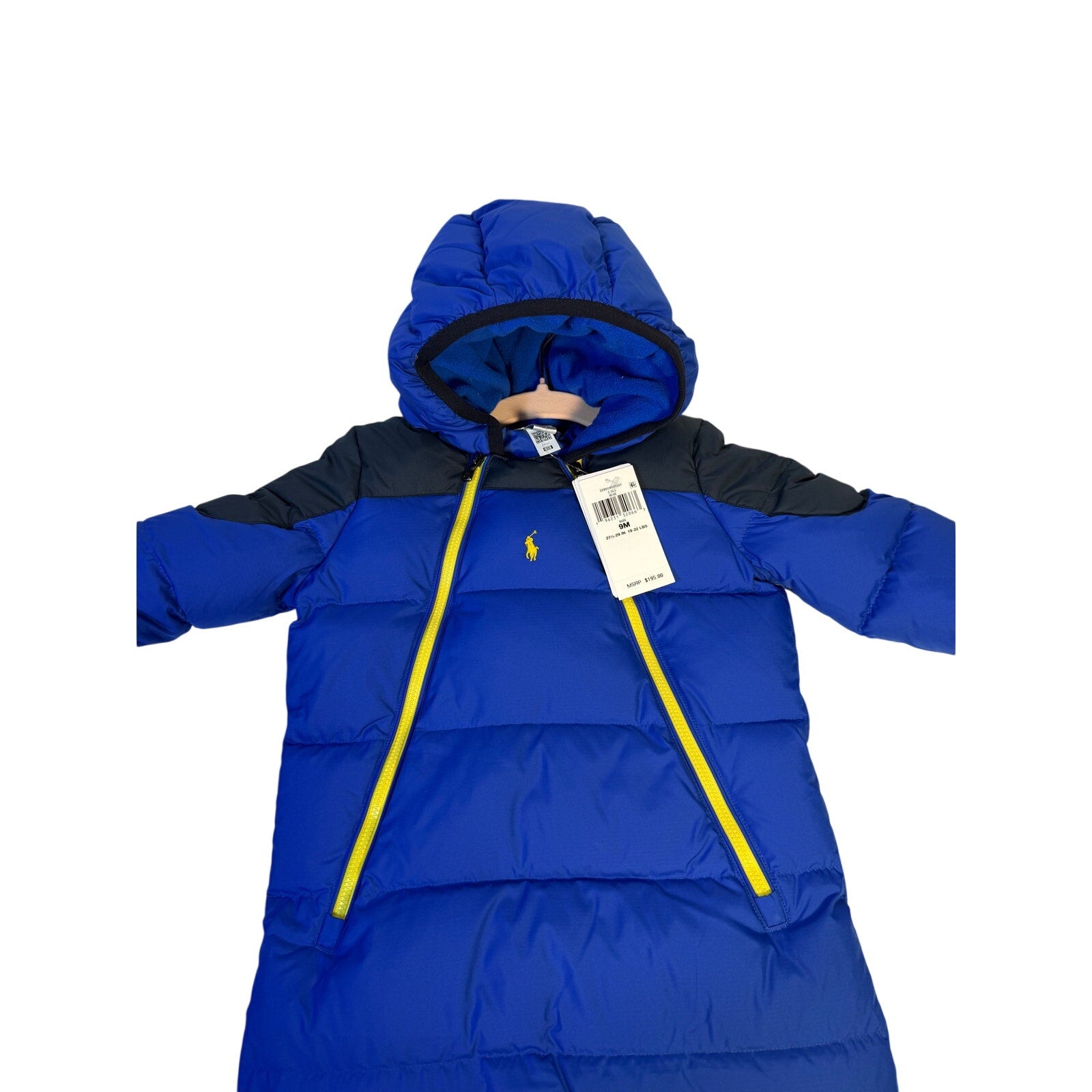 Polo Ralph Lauren Baby Down Snowsuit 9M Blue Hooded Bunting NWT