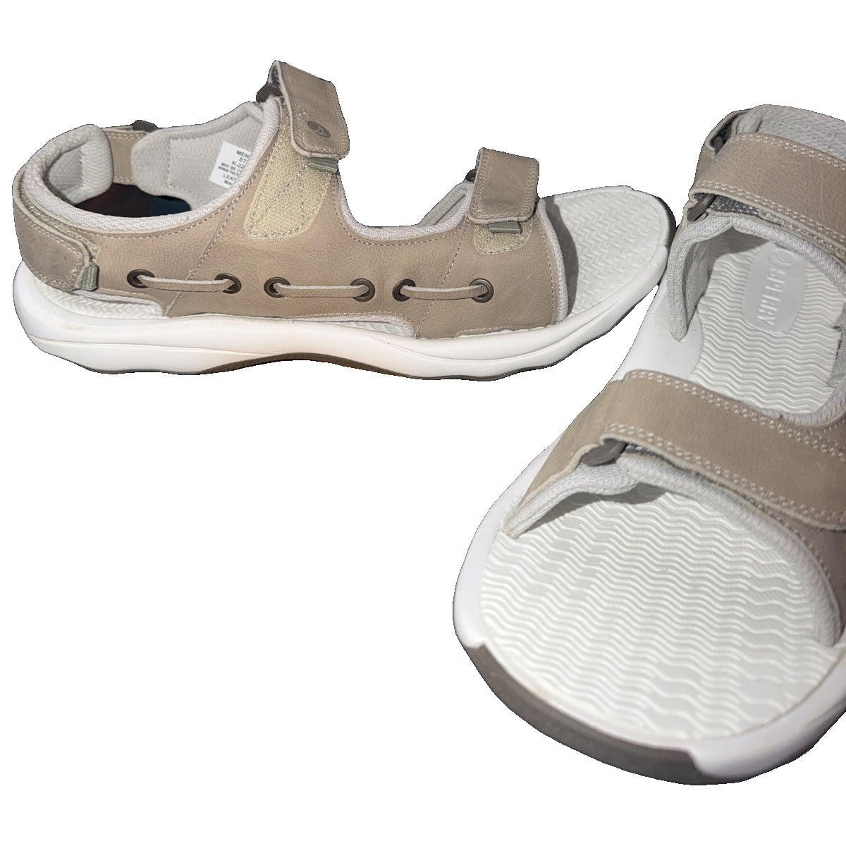 Sperry men's taupe leather adjustable strap sport sandals, size 10W, wide fit, new in box with secure straps and cushioned soles.