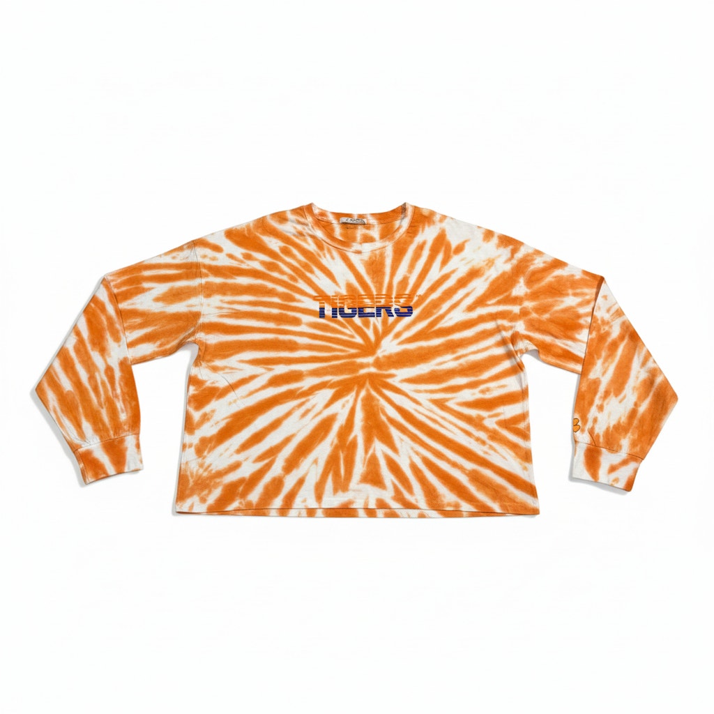 Women's orange tie-dye Clemson Tigers long sleeve T-shirt by Wear by Erin Andrews, size 2XL, casual athletic style