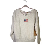 Kind Regard women’s crewneck sweatshirt with American flag embroidery, size XS, casual USA-themed apparel.