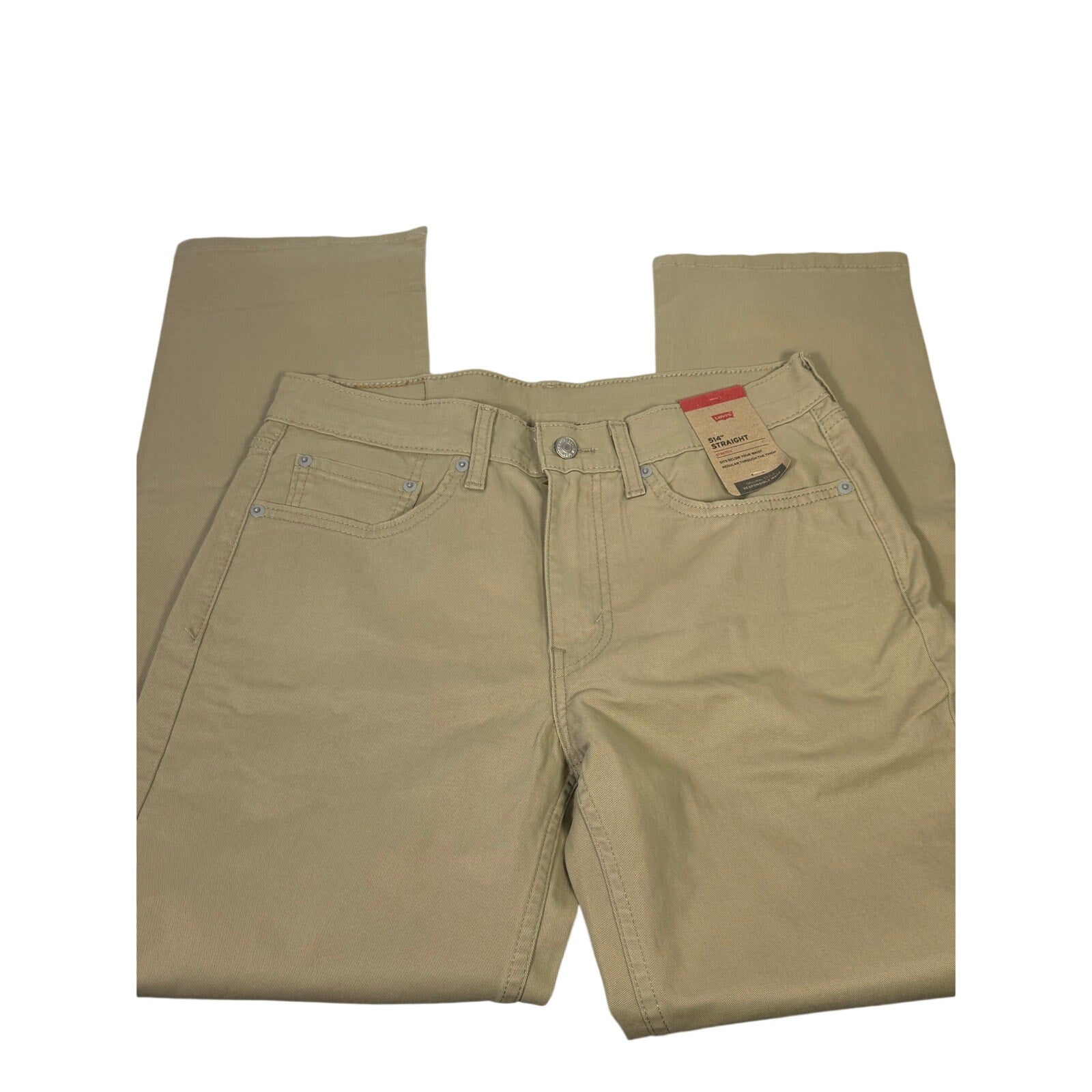 Levi’s 514 men's straight fit stretch khaki pants in size 32x30, front view showing classic casual style and khaki fabric.