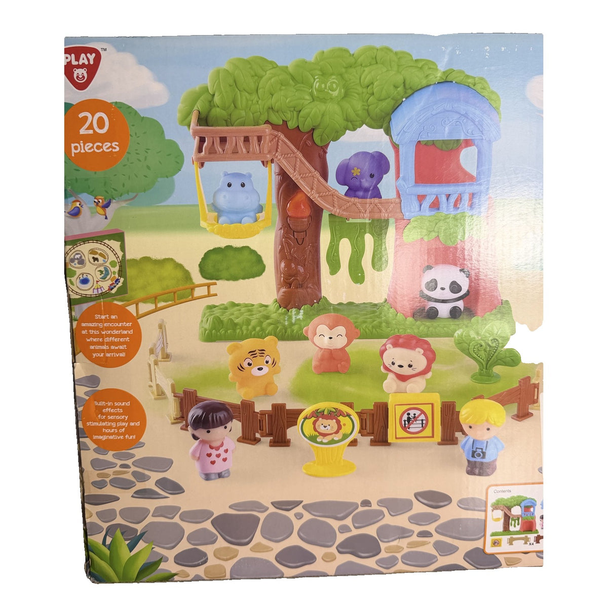 PlayGo Animal Wonderland Treehouse Playset – 20 Pc Zoo Animals, Figures & Fence with Sounds – Ages 18M+ #4367 (New in Box)