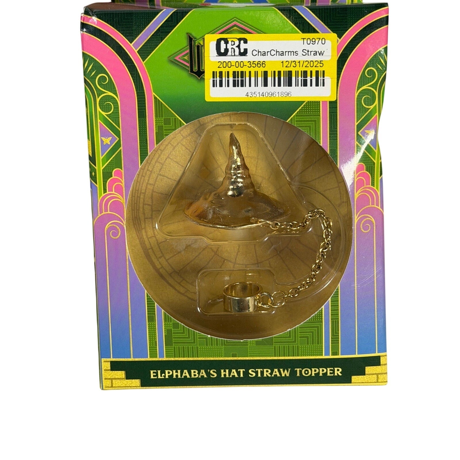 Wicked Elphaba's Hat Straw Topper Gold CharCharms Reusable Drink Accessory NIB