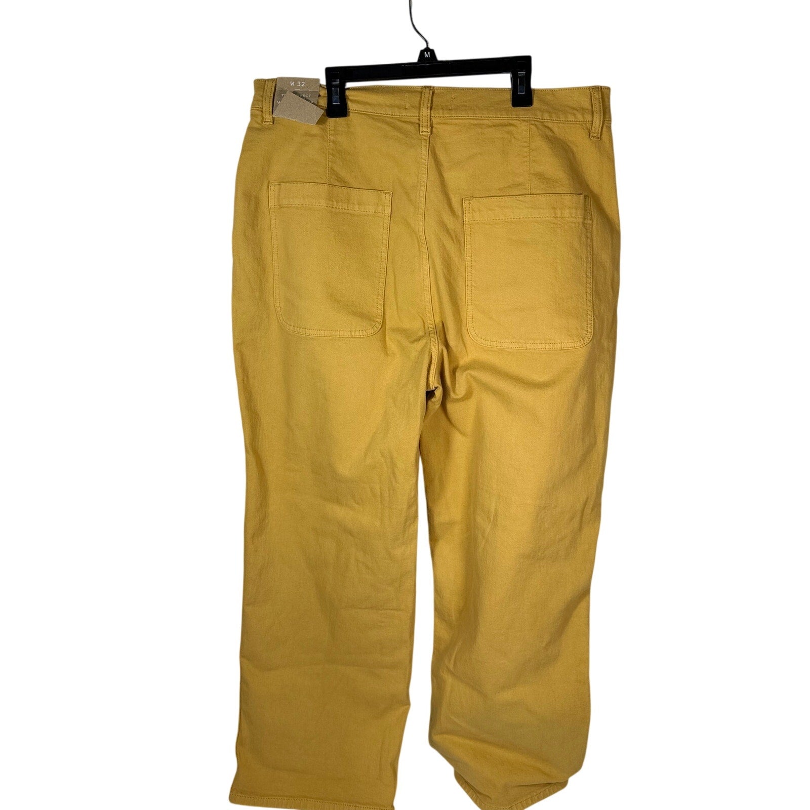 Madewell The Perfect Vintage wide-leg crop pants in mustard yellow, size 32, shown laid flat with details of the fabric and cut.