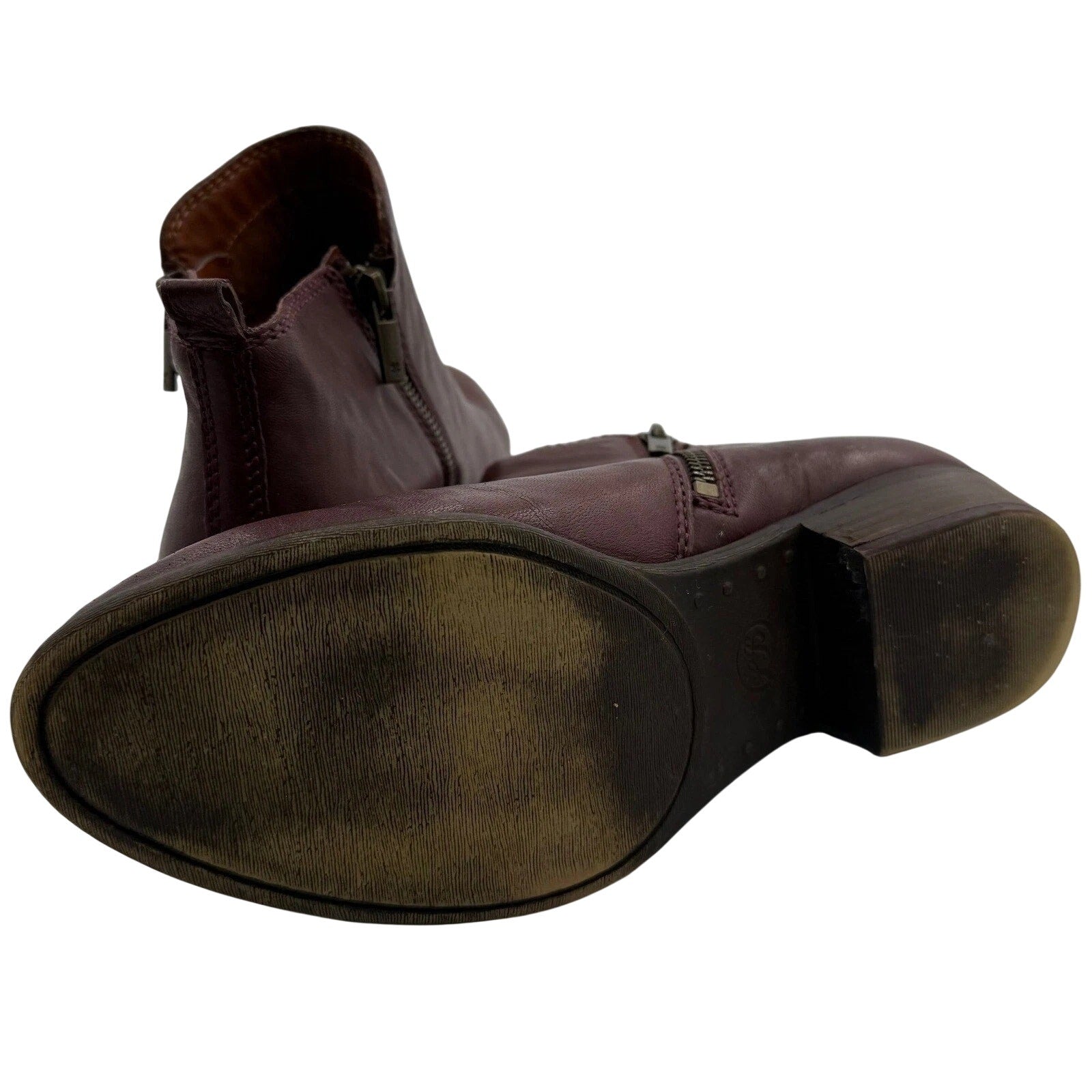 Lucky Brand Basel Burgundy Leather Ankle Booties Side Zip Stacked Heel | Size 9