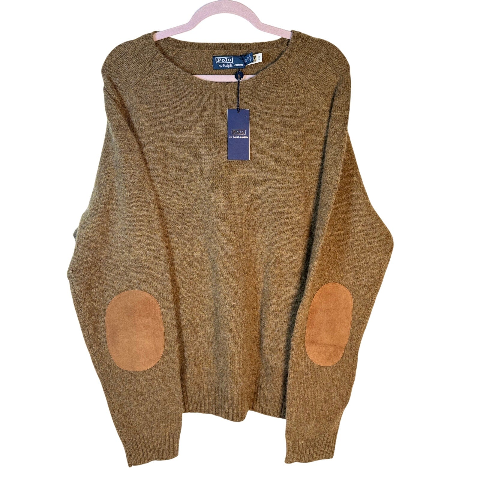 Polo Ralph Lauren men's brown crewneck wool sweater with aviator design, size XXL, new with tags.