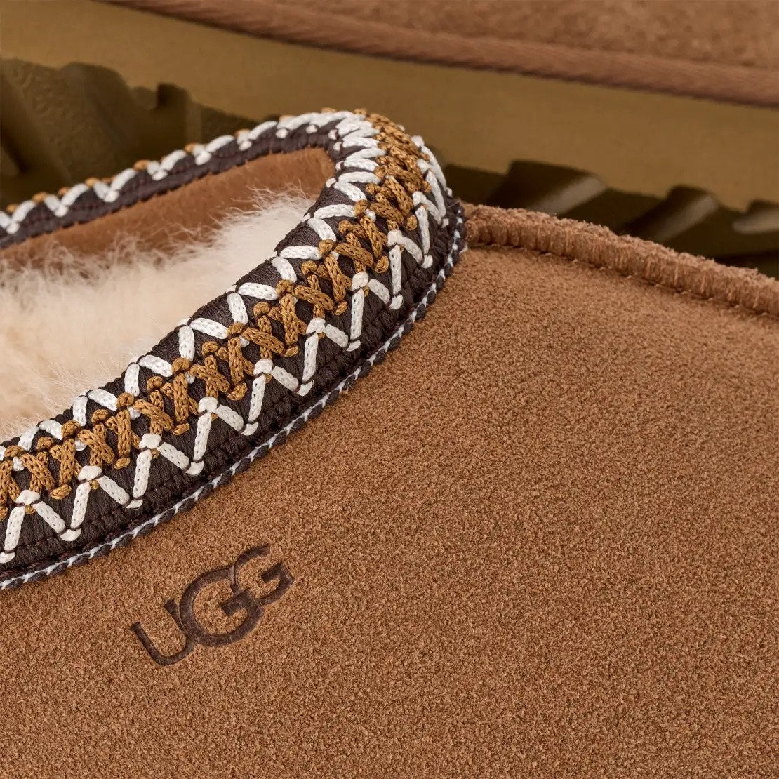 UGG Tasman II slippers for women in chestnut, size 9, featuring cozy shearling lining and slip-on style.