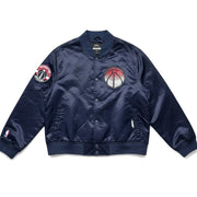 Women's NBA Washington Wizards satin jacket in size XL, featuring team logo and jewel embellishments on a stylish satin design.