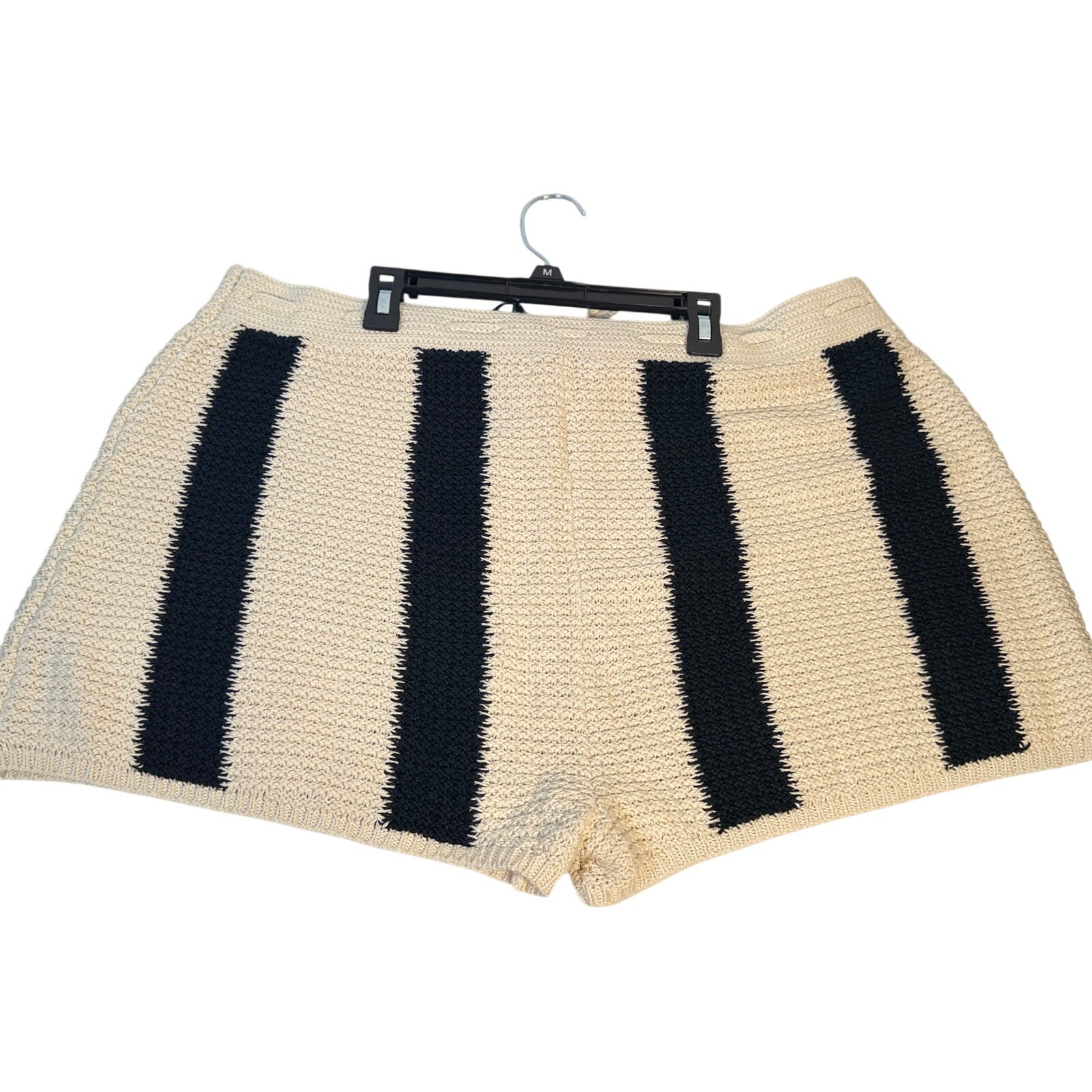 Cream and navy striped cotton linen shorts by Polo Ralph Lauren, men's size XL, featuring a knit design.