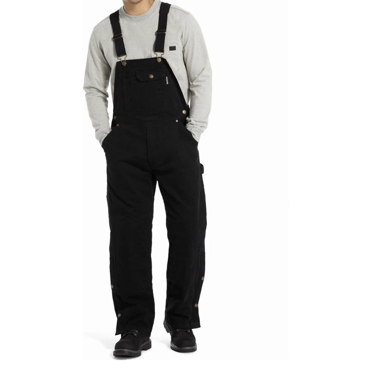 Men's Wolverine Sawmill insulated bib overalls in black, size 2XL, featuring durable construction and insulated for workwear.