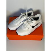 Nike Air Max 90 G golf shoes in white and black for women, featuring sporty design and Nike branding, new in box.