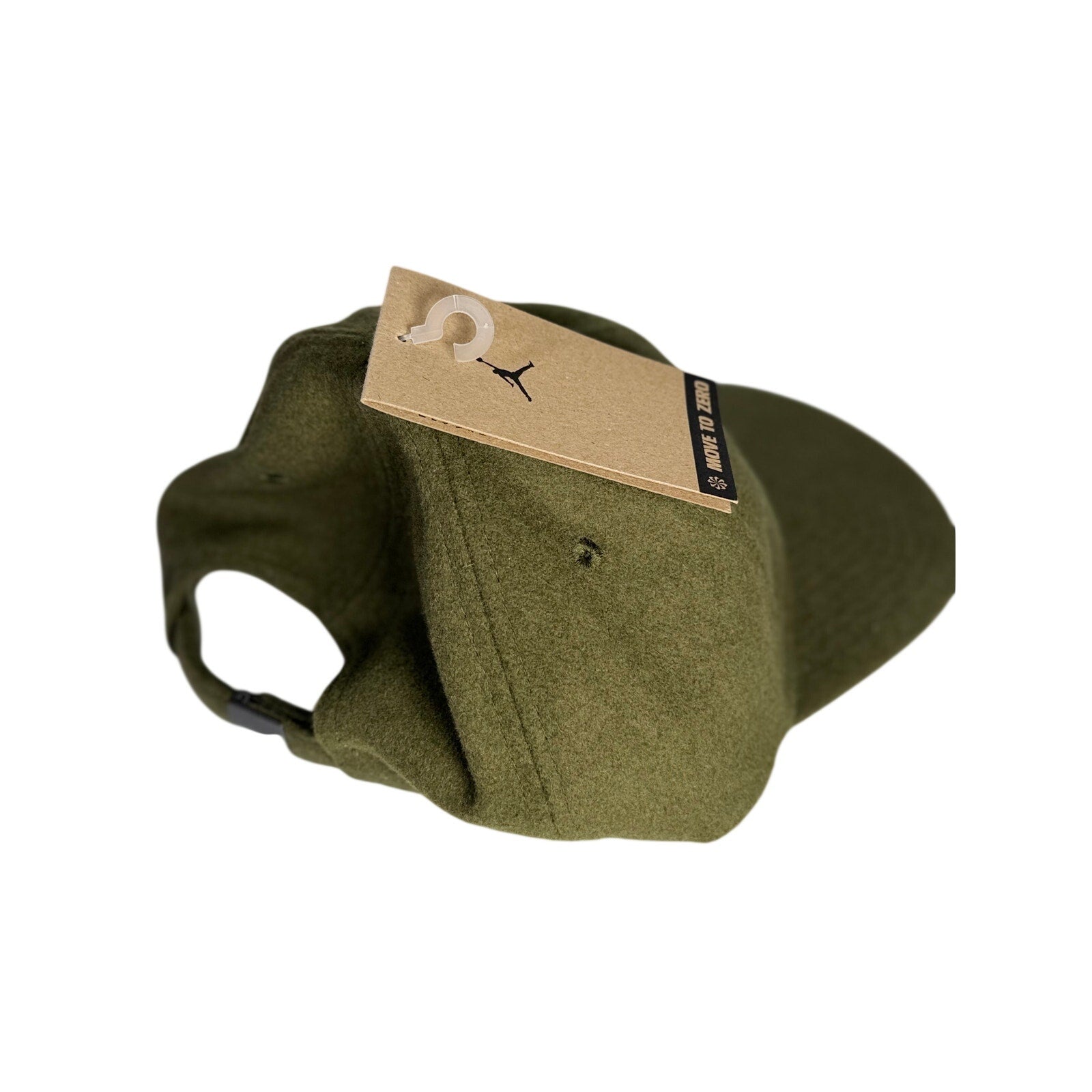 Jordan Flight adjustable strapback hat in olive green wool blend, unisex cap with embroidered logo and adjustable strap.