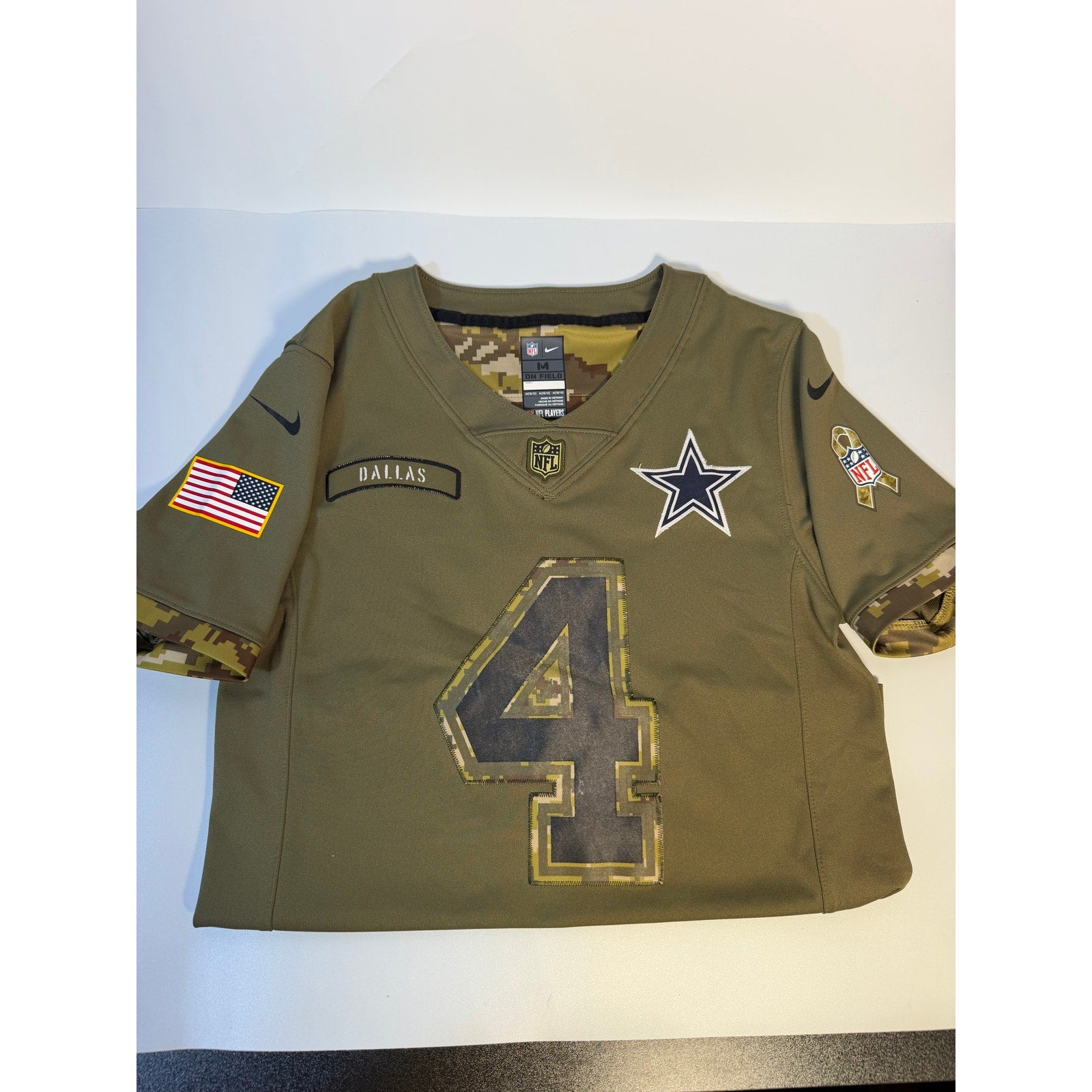 Nike Dallas Cowboys Dak Prescott #4 Salute to Service Jersey – Men's Medium – Green