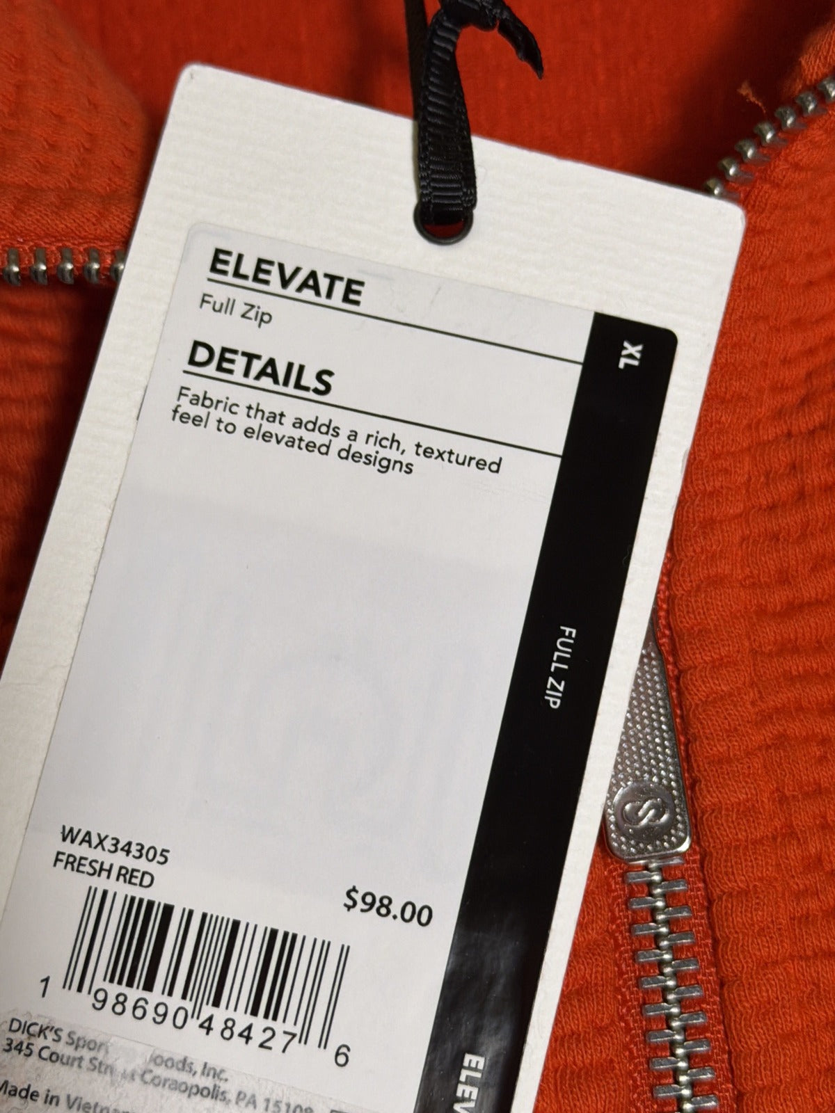 Women's CALIA Elevate Full Zip Textured Red Jacket, size XL, stylish sweatshirt with a textured fabric design.