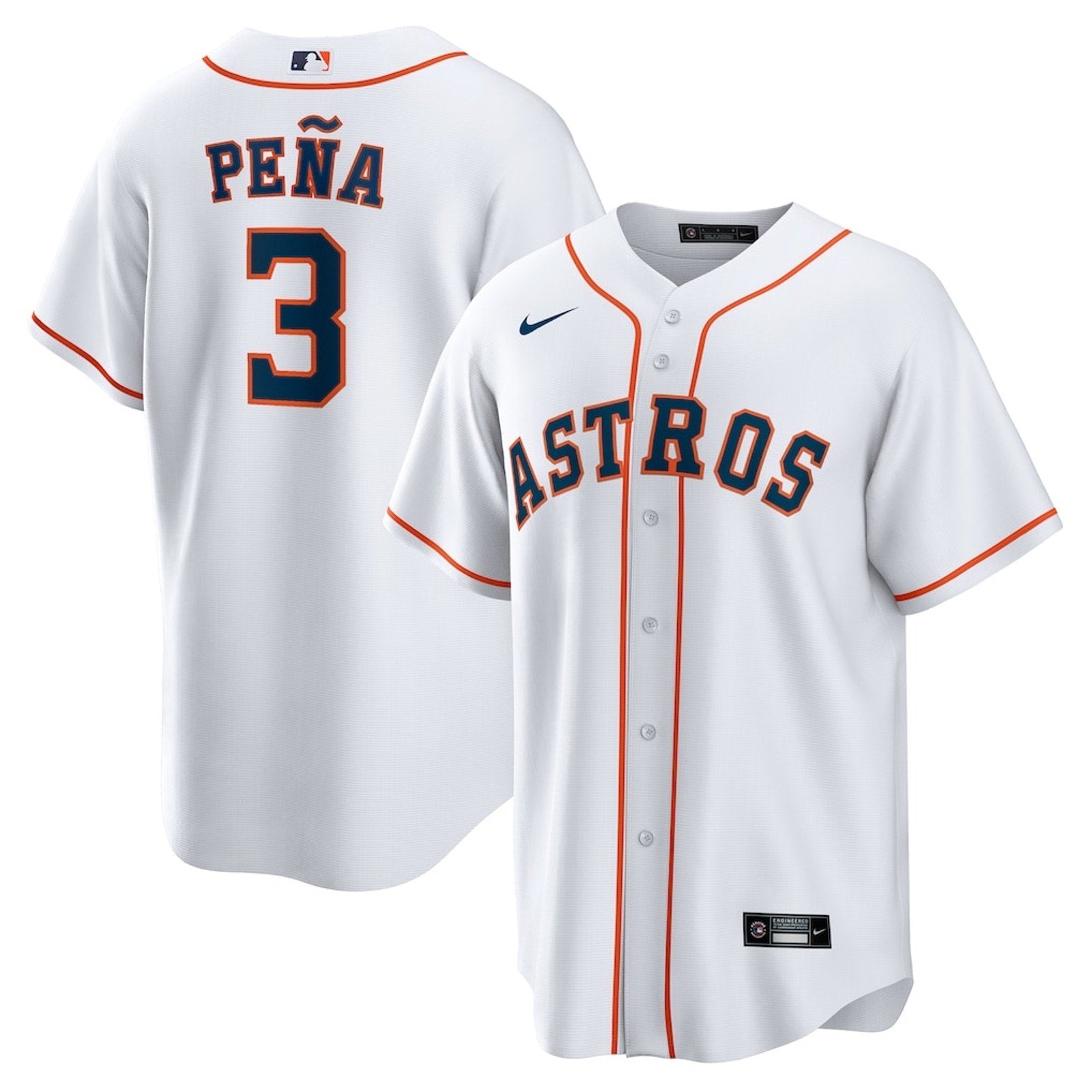 Men's Nike Houston Astros Jeremy Peña MLB jersey, new with tags, featuring team logo and official design in medium size.