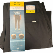 Greg Norman men's black microfiber 5-pocket pants, size 32x29, shown flat with a smooth, tailored fit and classic design.