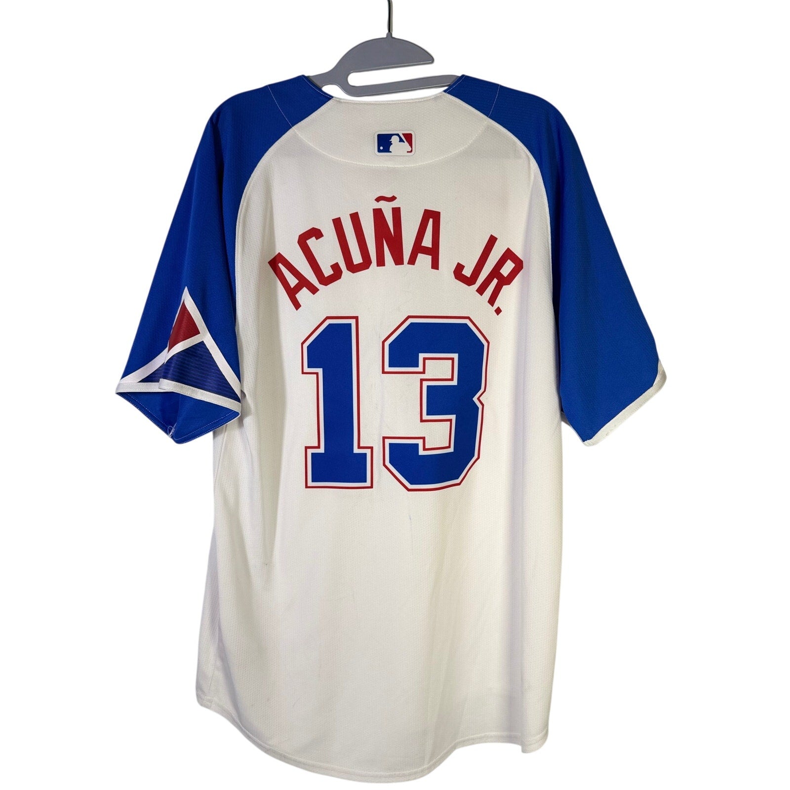 Nike Atlanta Braves Ronald Acuña Jr. #13 MLB limited men's jersey, front view, showcasing team logo and player number.