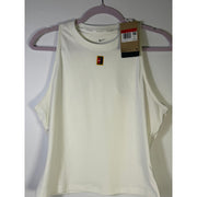 NikeCourt women's white Dri-FIT tennis tank top, size L, featuring a sleeveless design and breathable fabric for athletic performance.