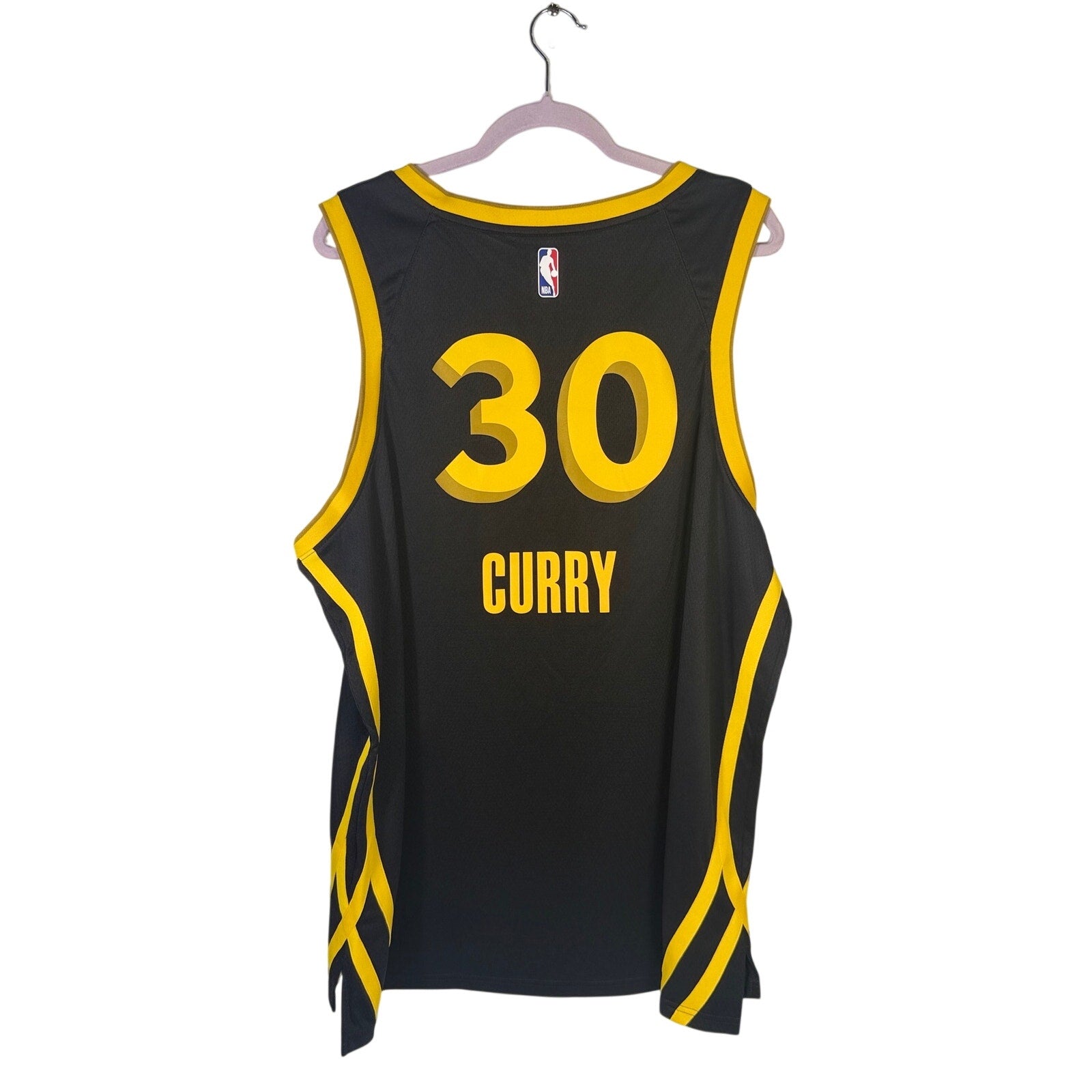 Nike Stephen Curry Golden State Warriors men's XXL black and yellow swingman basketball jersey showing front view.