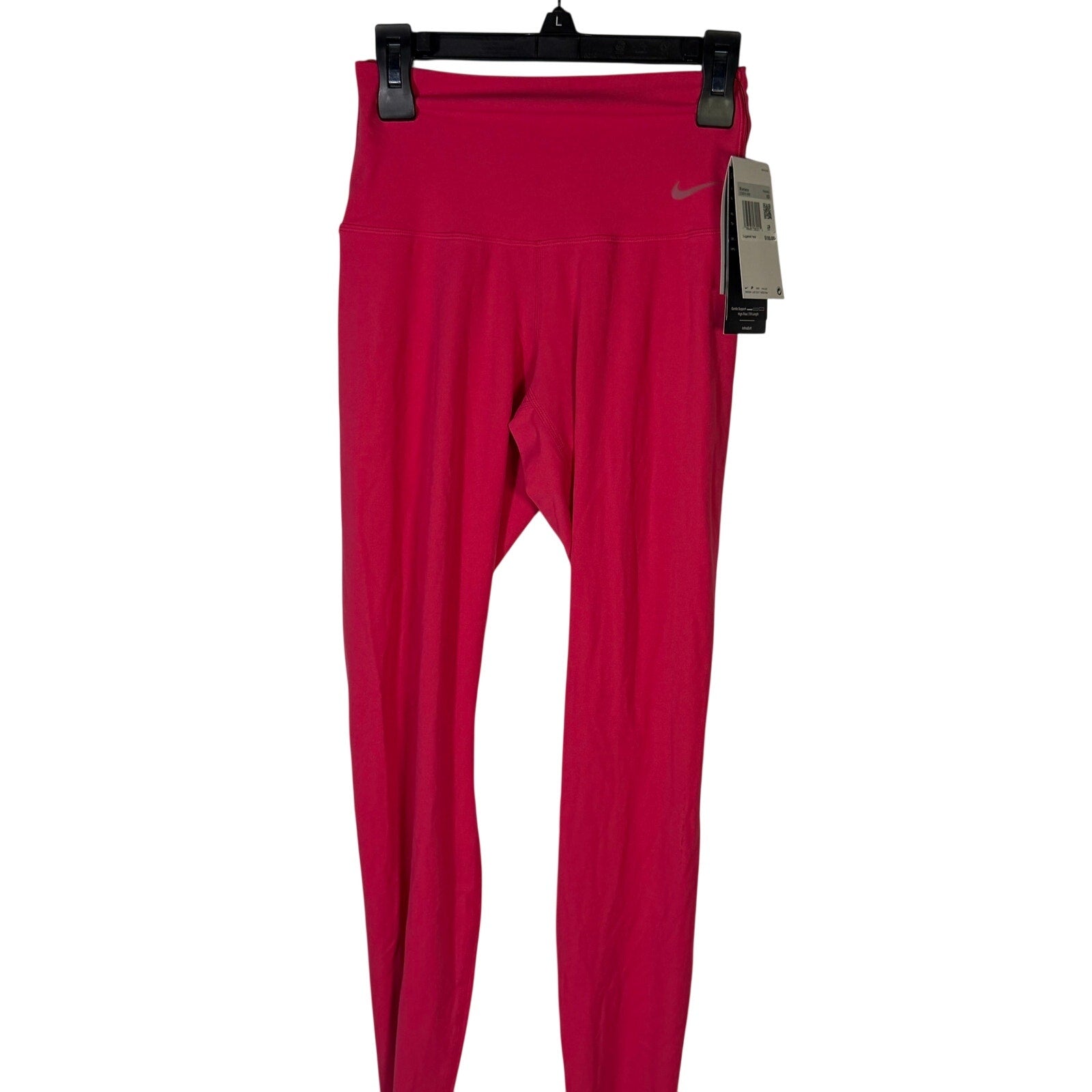 Nike women’s high-rise full-length pink leggings, size small, with a smooth fit and vibrant hot pink color.