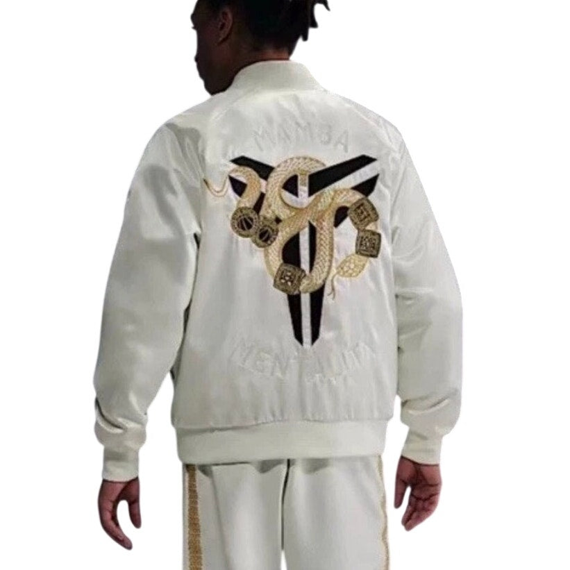 Nike Kobe Year of the Mamba insulated men's white jacket, size XXL, showing the front view with Nike logo and quilted design.