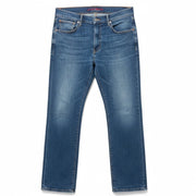 Lucky Brand men's blue denim jeans in size 36x32 with straight leg fit and medium wash, shown folded on a neutral background.