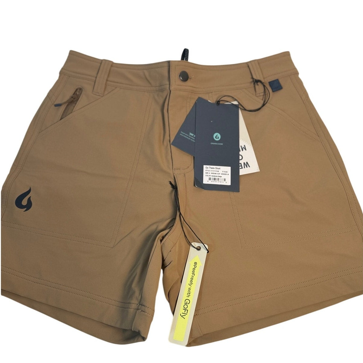 Gnara GOHUNT Gear men's soft shell hiking shorts in brown, size M, showing the performance fabric and comfortable fit.
