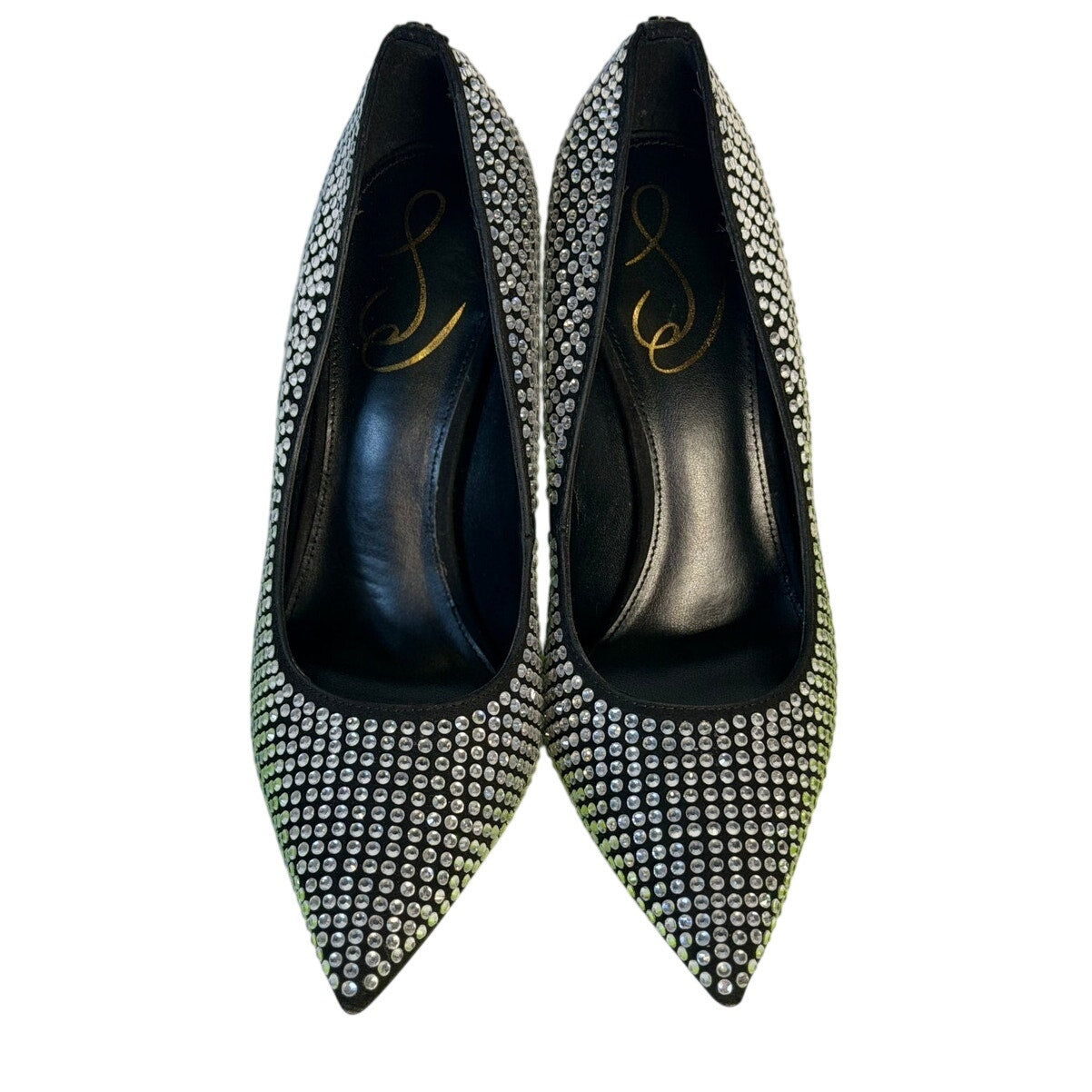 Jessica Simpson Antonia black crystal pumps with pointed toe and rhinestone embellishments, women's size 7.5M.