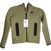 Nike Kids Tech Fleece Full Zip Hoodie in neutral olive, size XS, featuring a comfortable sweatshirt style with Nike branding.