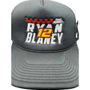 Black Ryan Blaney #12 Team Penske NASCAR ’47 trucker snapback hat with adjustable strap and embroidered logo.