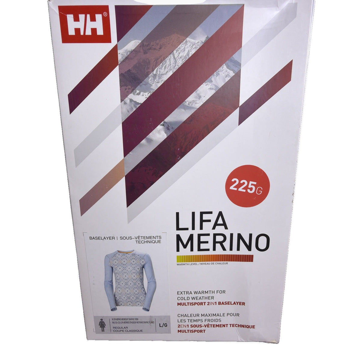 Helly Hansen Women's Lifa Merino midweight graphic crew base layer shirt in Baby Trooper Star Pixel design, size L, new with tags