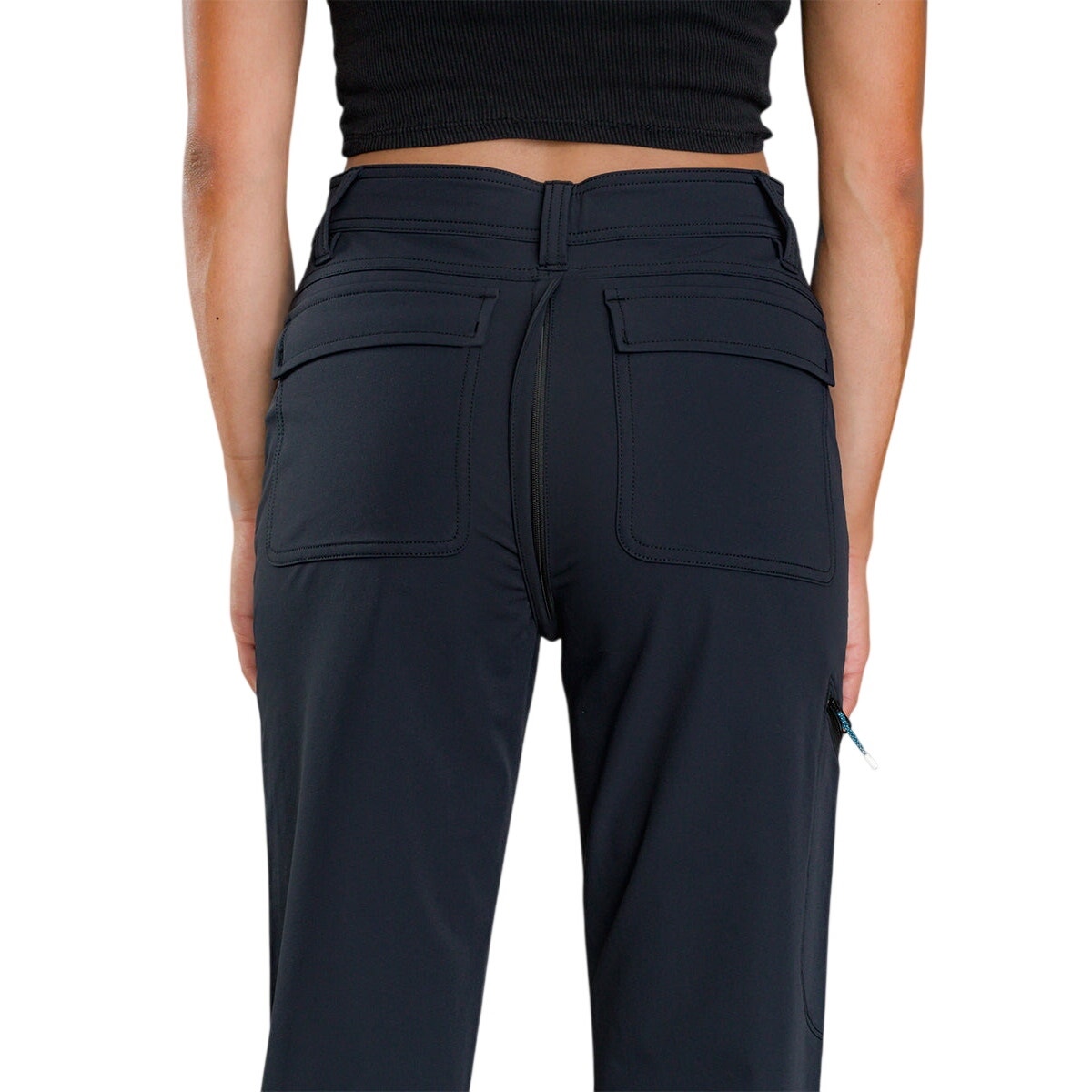 Black Gnara Go There Pants for women, size 00, featuring a GoFly® zipper and modern slim fit design.