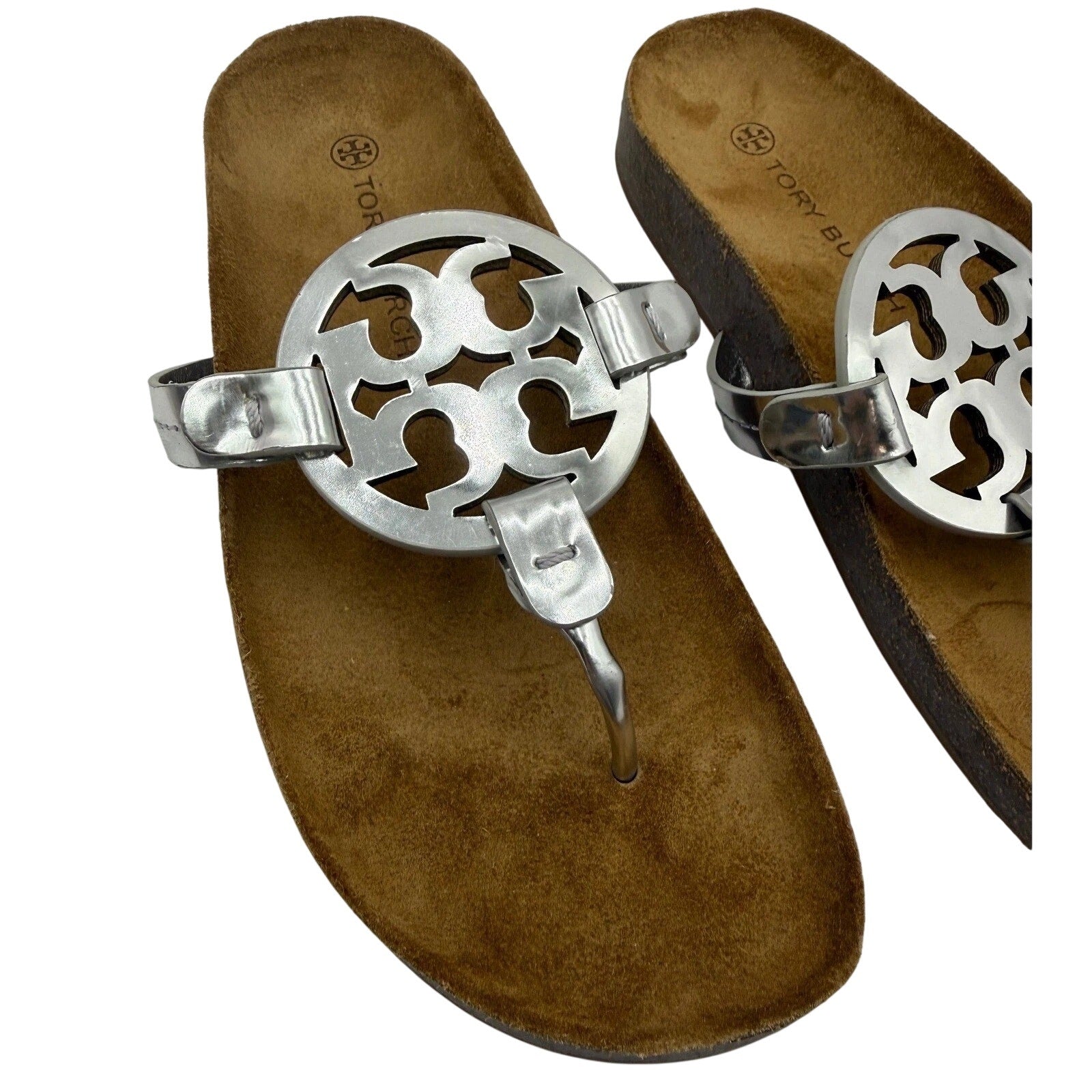 NEW Tory Burch Miller Cloud Metallic Medallion Thong Sandals 9W
