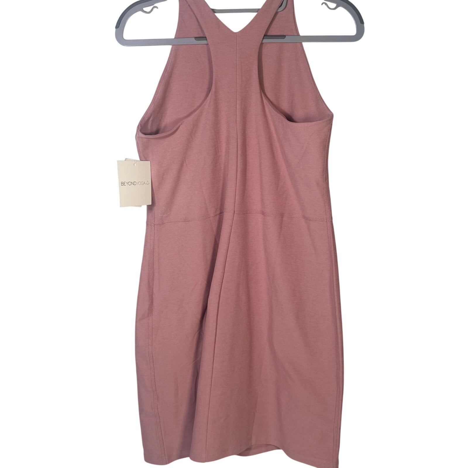 Beyond Yoga women's dusty rose racerback midi tank dress, size M, casual and comfortable summer dress.