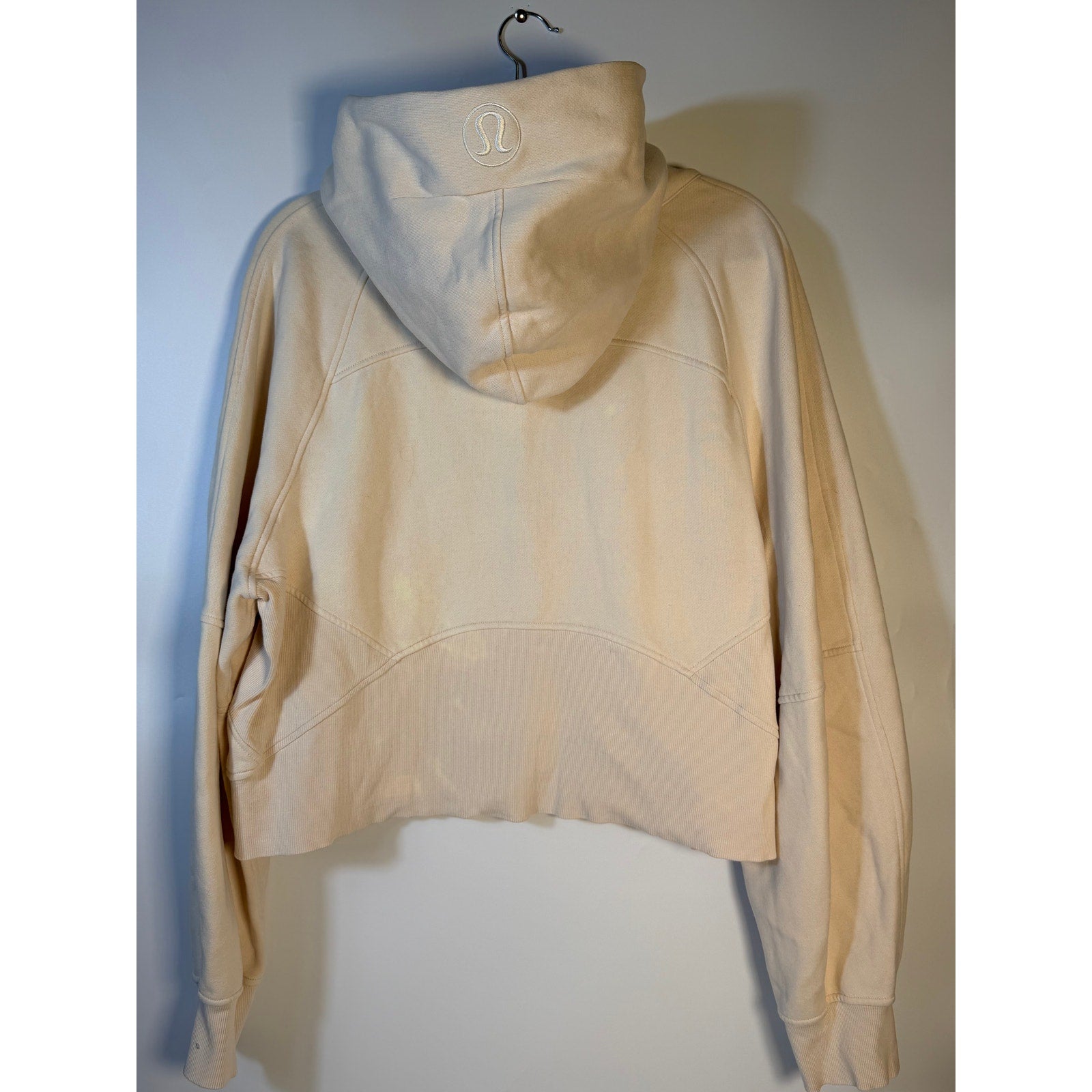 Lululemon women's cream Scuba half zip hoodie in oversized fit, XL/XXL, featuring a comfortable pullover design and relaxed style.