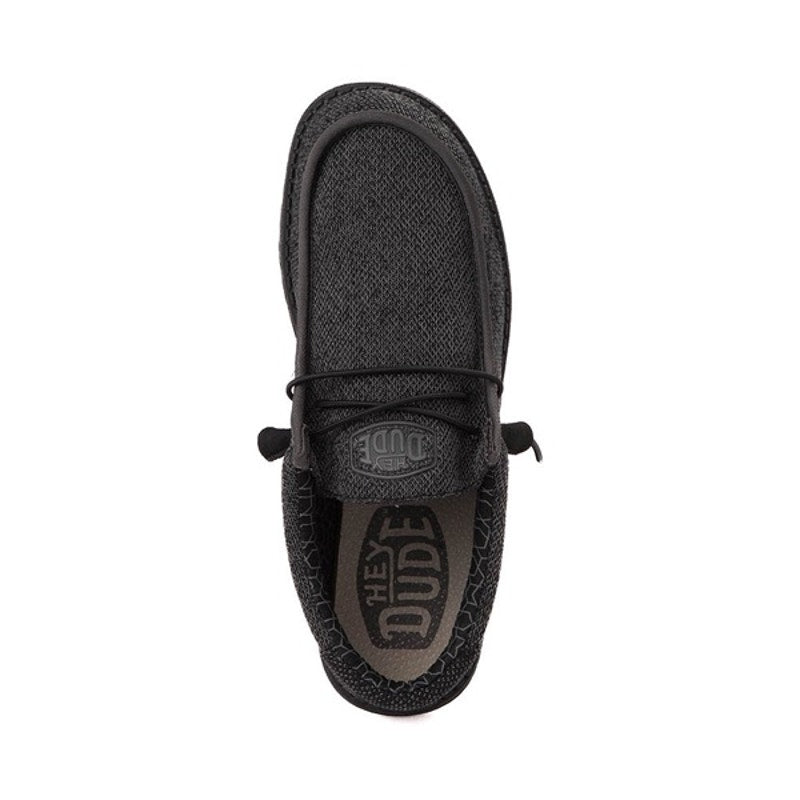 Hey Dude Wally Sox Micro men's slip-on shoes in total black, casual slip-on slippers with a comfortable fit.