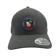 TravisMathew Georgia FlexFit Tech 110 performance golf hat displayed on a head mannequin, showcasing its structured design.
