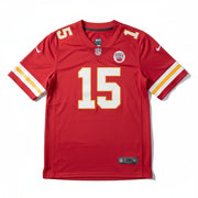 Nike OnField Mahomes Kansas City Chiefs men's 2XL jersey with stitched #15, showcasing team logo and player details.