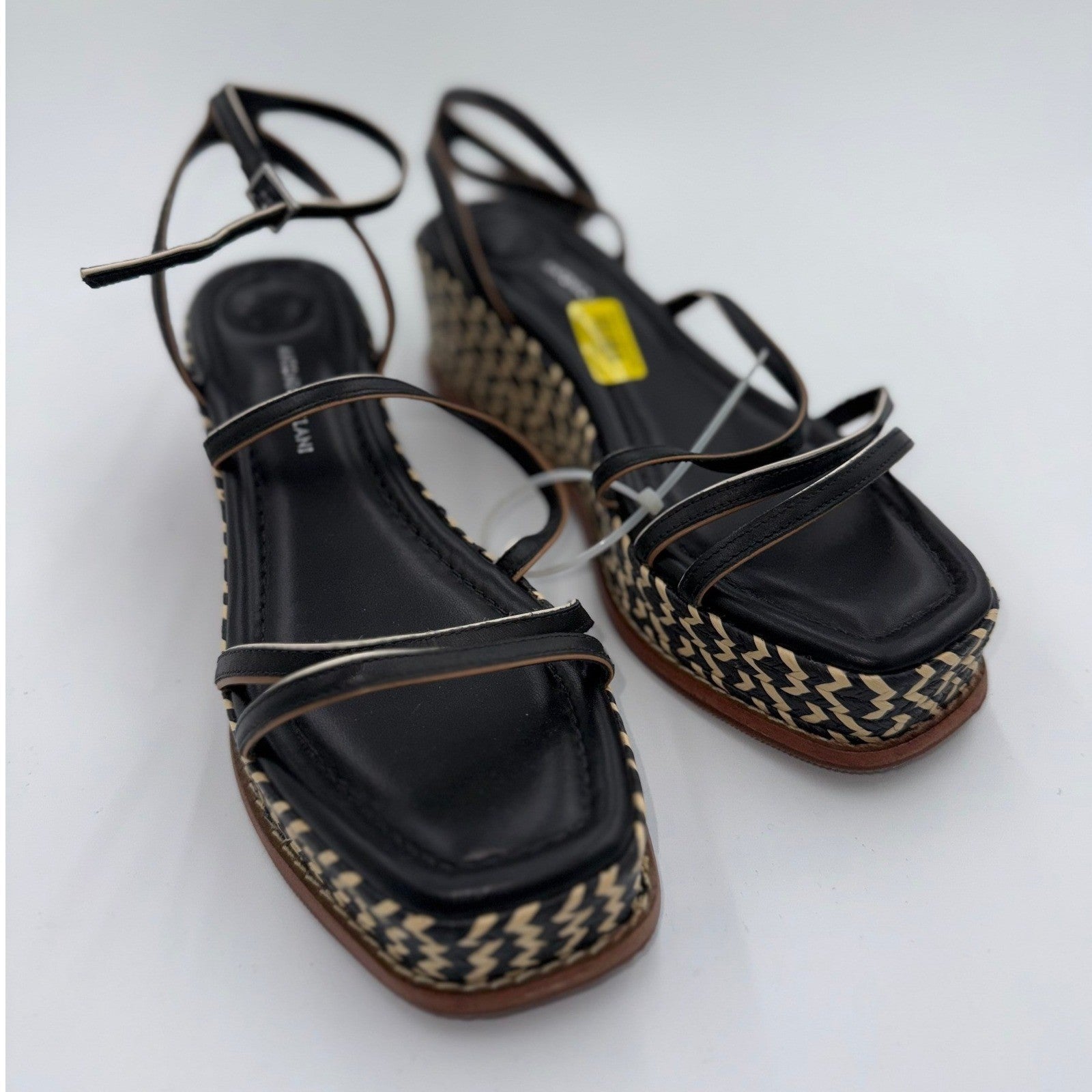 Antonio Melani Hazelle platform wedge espadrille sandals for women, size 9.5W, with tan woven straps and rubber sole.