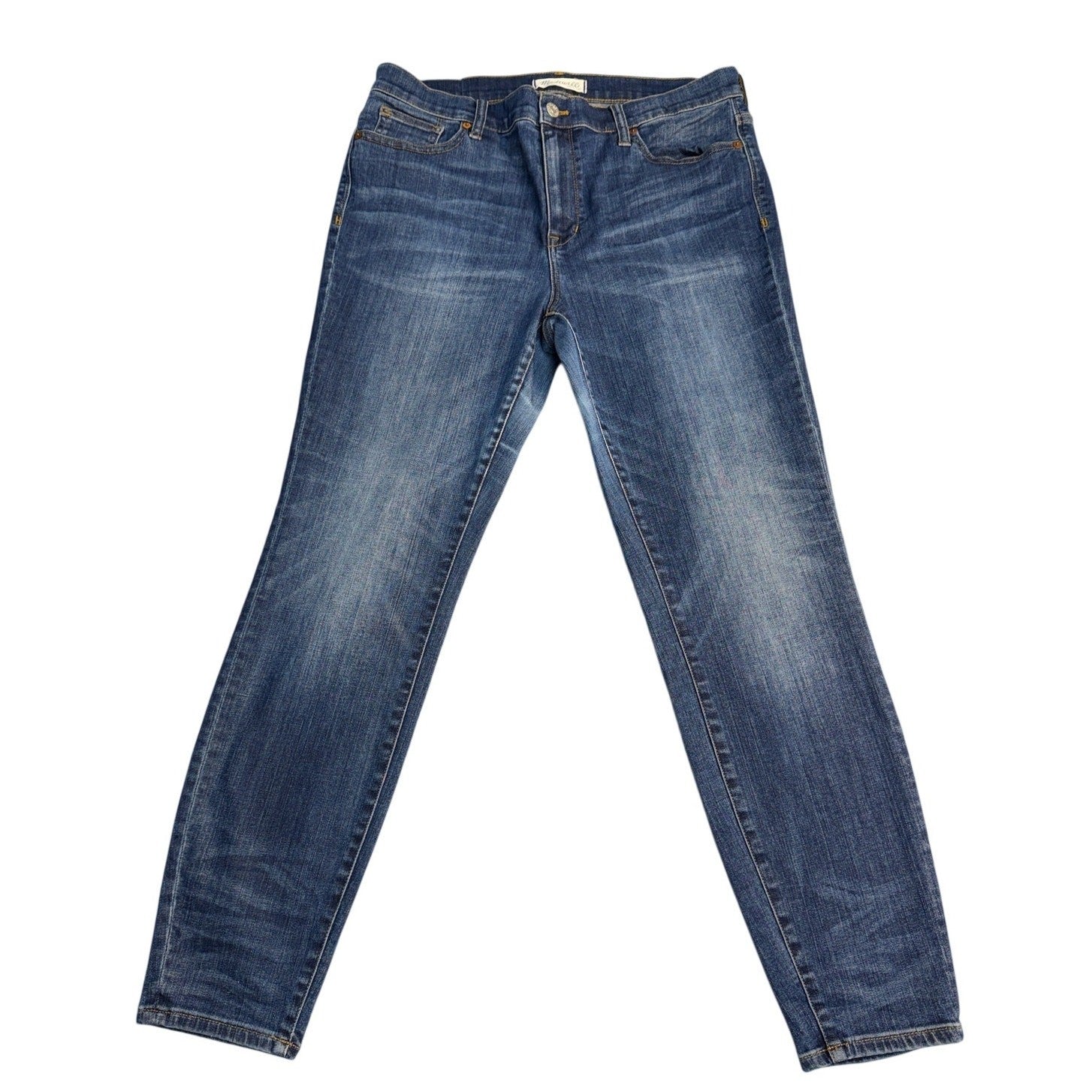 Madewell high riser skinny jeans for women, size 32, in great condition, showing the fit and denim fabric details.