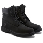 Men's Timberland 6-inch waterproof boots with padded collar in size 9.5 M, showcasing durable leather and rugged hiking style.