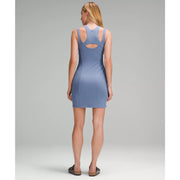 Lululemon ribbed cotton-modal cut-out dress for women, size 4, featuring a fitted design with stylish cut-outs and ribbed texture.