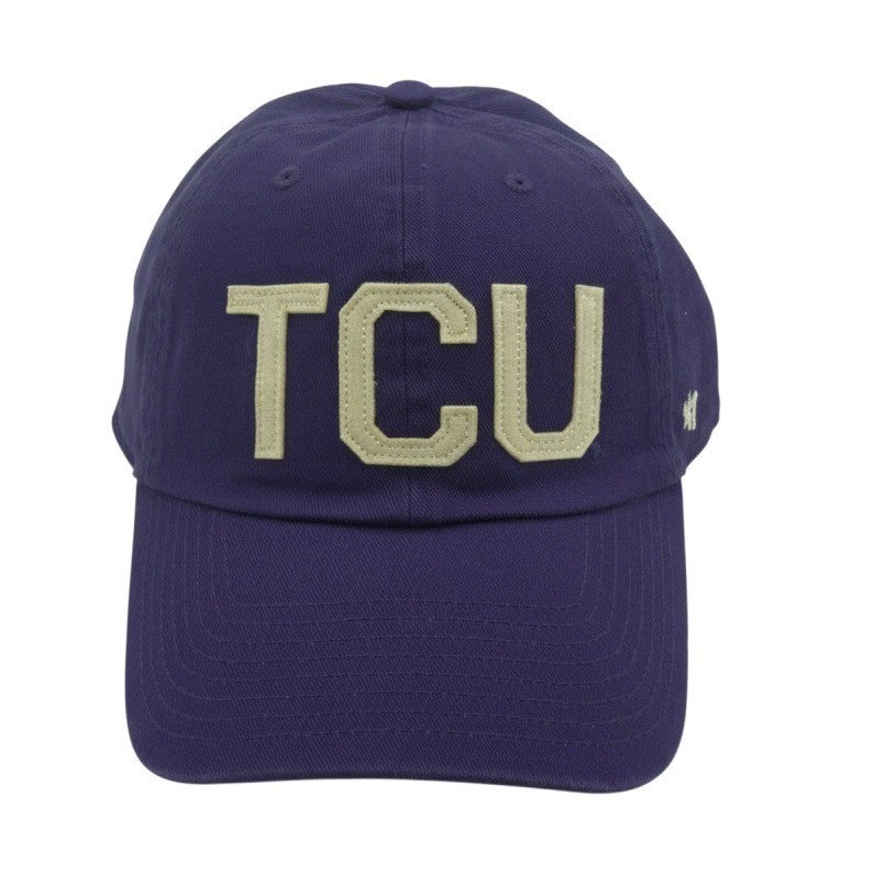 Purple '47 Brand TCU Horned Frogs adjustable hat with team logo, OSFA fit, casual baseball cap style.