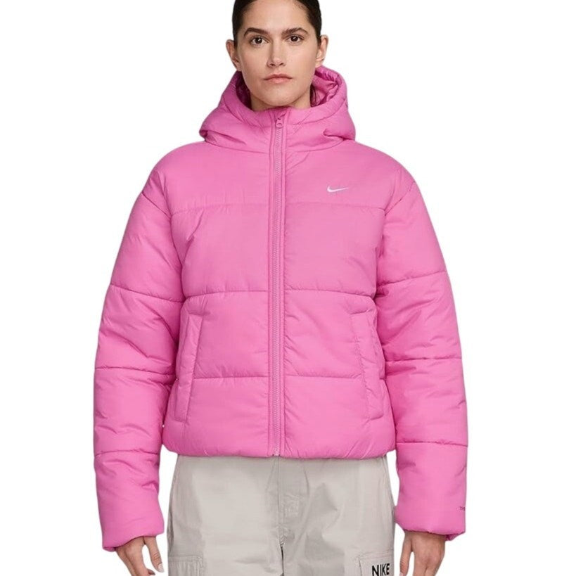 Nike Therma-FIT women's puffer jacket with synthetic fill, large size, featuring quilted design and sporty style.